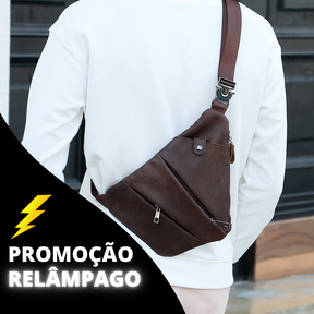 Bolsa Masculina Transversal de Couro Genuíno